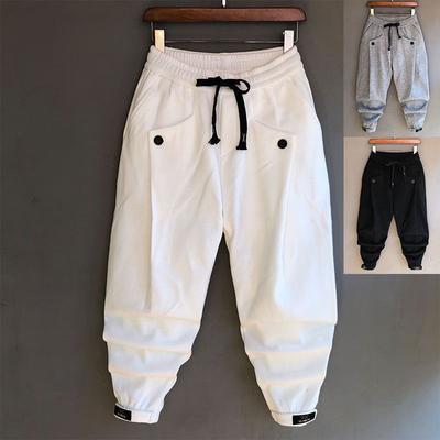 Spring Thin Sweatpants Men'S Casual Slim-Fitting Pants Solid Color Loose Wide Crotch Harem Pants Trendy Pleated Leggings