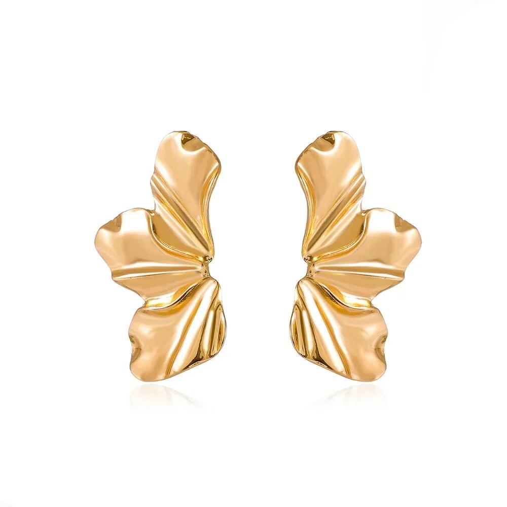 Big Metal Flower Shape Earring Stud For Women Gold Color Exaggerated Irregular Shape Women Post Earrings Silver Color Jewelry