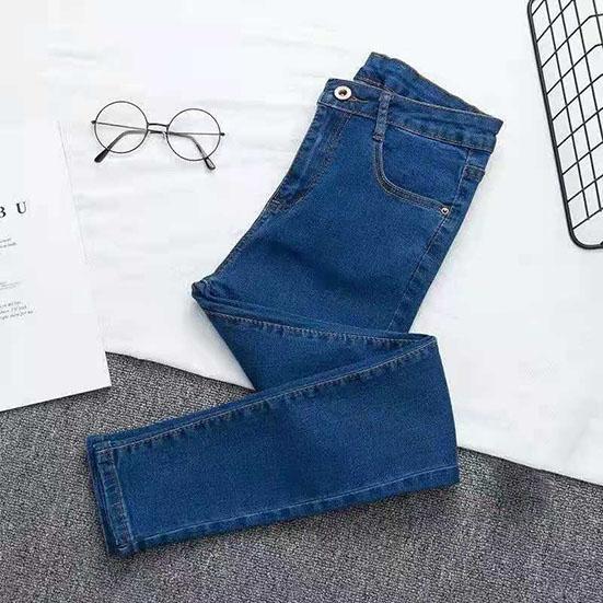 Women's Large Size Jeans High Waist Stretch Skinny Denim Trousers Solid Color Streetwear Vintage Washed Elastic Slim Pencil Pants