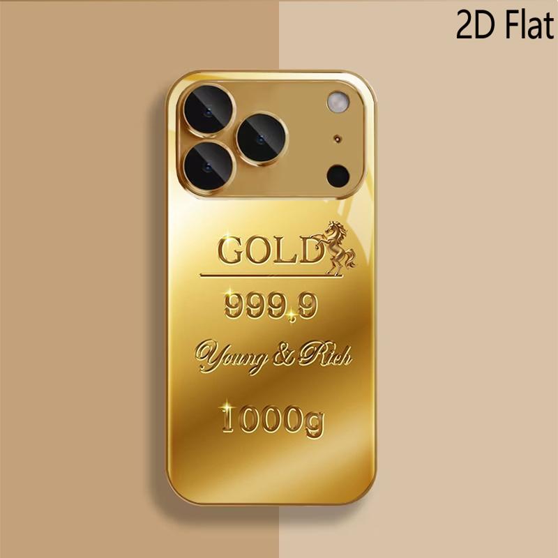 Gold Print Patterned Tempered Glass Design for iPhone16 17 Pro Max 15 14 13 12 11 ProMax Phone Case Camera Cover Shockproof H