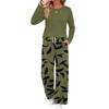 Women's Casual Printed Long Sleeve Round Neck Loose Fit Pajama Set with Pockets for Home Wear