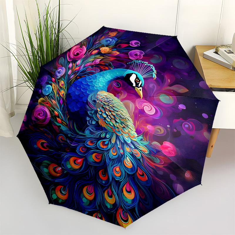 

1pc Colorful Peacock Floral Artwork Umbrella with Plastic Handle,Suitable for All Seasons Home Travel Outdoor UmbrellaB1645