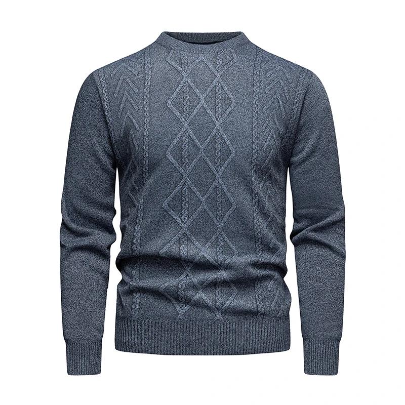 2025 New Men'S Casual Sweater Round Neck Long Sleeve Knitted Sweater Diamond Pattern Fashion Versatile Top