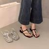 Coarse heel temperament silver rhinestone sandals fairy shoes 2025 new summer French with skirt cover toe Roman shoes