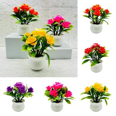 Artificial Potted Plants 5 Rose Flower Head Home Office Table Centerpiece Wedding