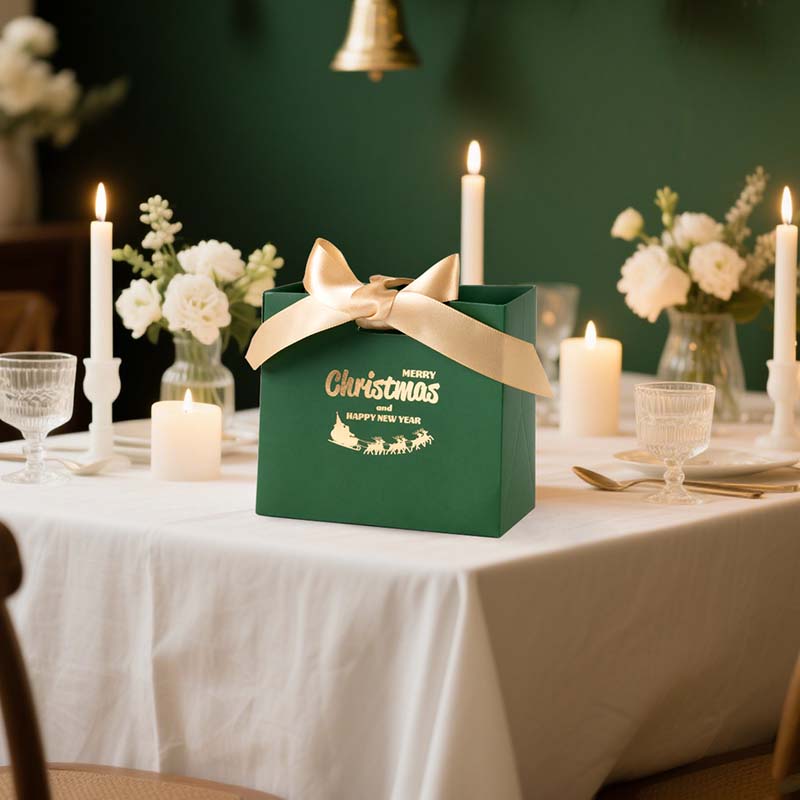 WTEMPO Christmas Ribbon Bow Gift Boxes Christmas Party Decor Packaging Boxes DIY Foldable Paper Bags Perfect for Halloween New Year