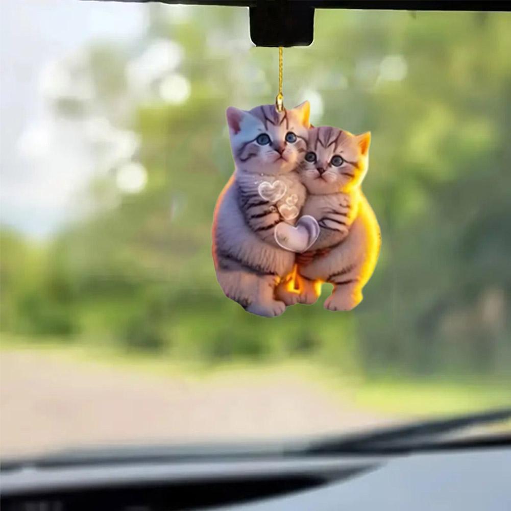Acryl Paar Katze 2D Anhänger Katzendekoration Acryl Paar Spiegel Katzendekoration Kätzchen Ornament Rückspiegel Schlüsselanhänger zum Aufhängen V7V4
