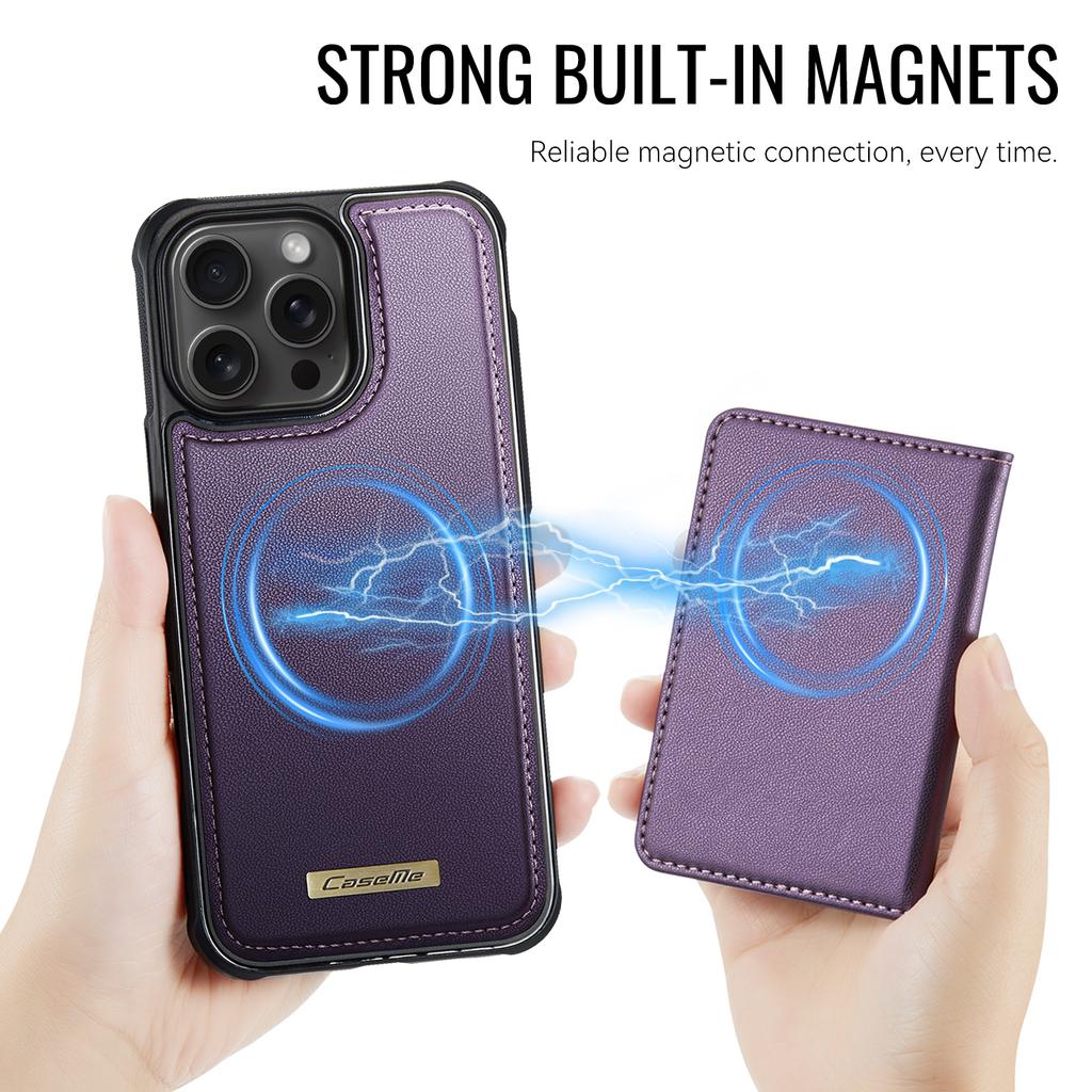 For iPhone 15 Pro Magnetic Case CASEME ME80 Series Leather PC TPU Phone Cover with Detachable Wallet