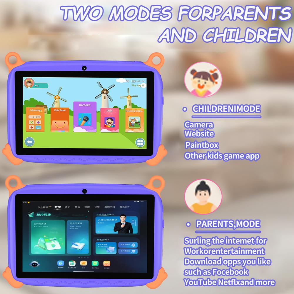 Kids 7 Inch Tablet with Cartoon Monkey Pattern 4GB RAM 64GB ROM Android 13 Google Certified Learning Education Games