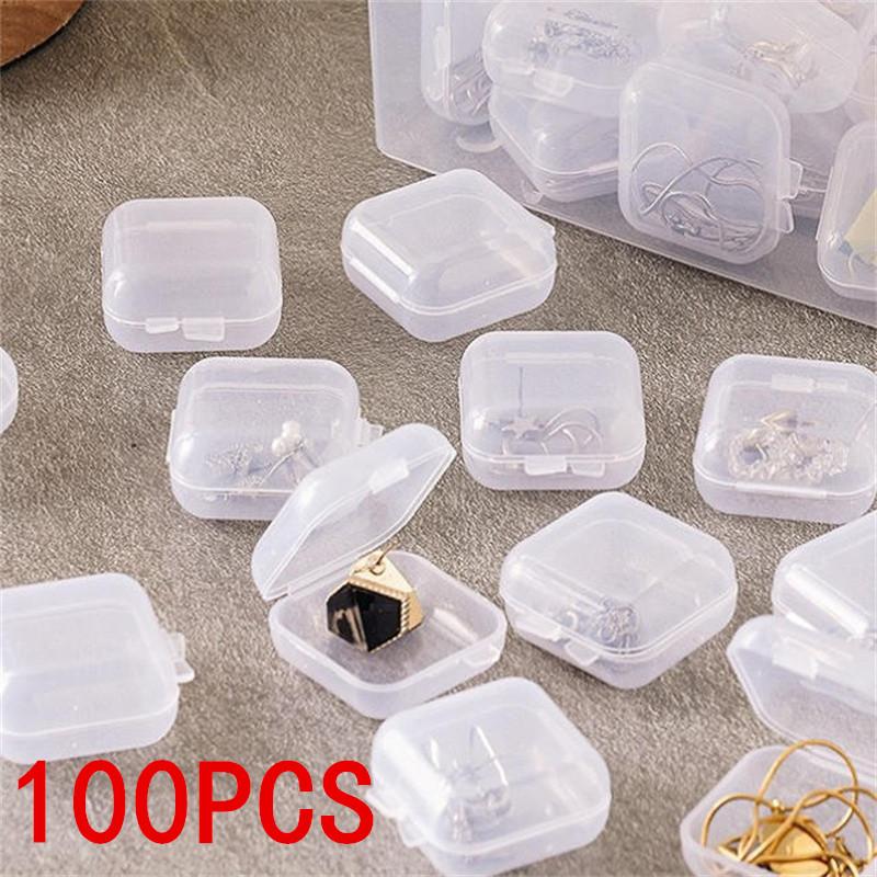 5/10/50/100PCS Transparent Square Plastic Jewelry Box Organizer With Individual Ring Slot For Rings Necklaces Earrings Storage