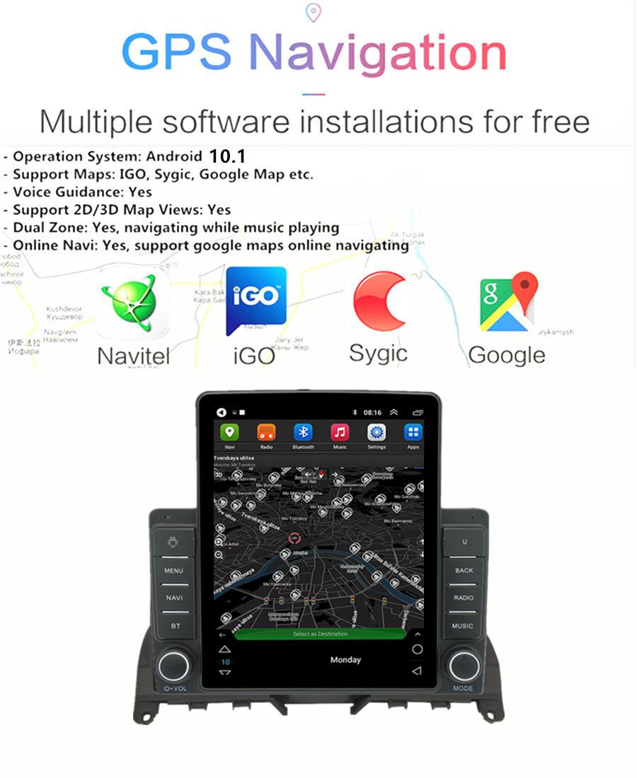 

9.5 Vertical Android 10.1 Stereo Player GPS FM For Benz C Class W204 S204 07-10