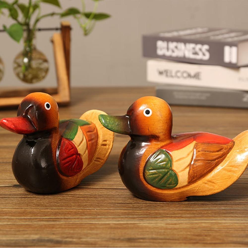 2pcs Hand Carved Mandarin Duck Statues Safe Paint Hand Painted Duck Figurine Farmhouse Decor