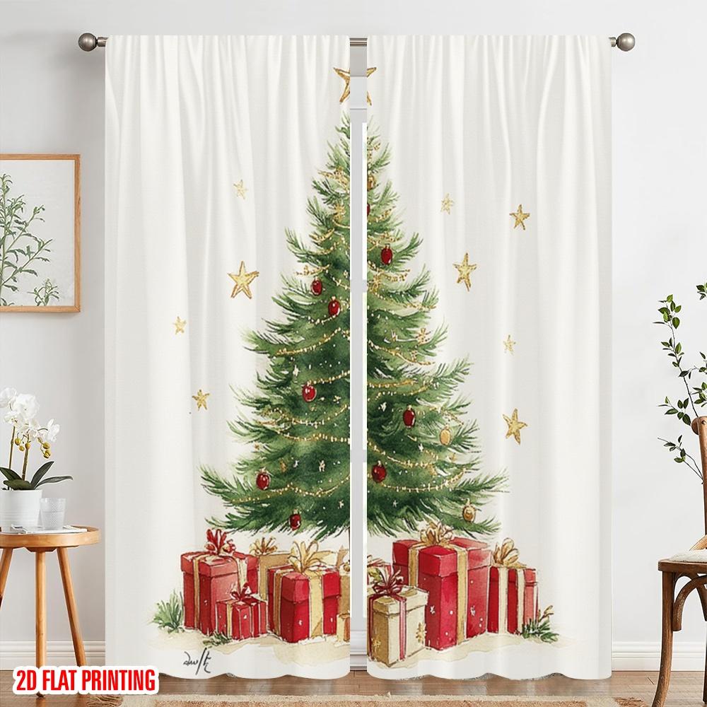 2pcs,2D Plane Printing Print Curtains Christmas Tree Gifts Festive (3) Durable Polyester (without Rod) Versatile All Ldeal for