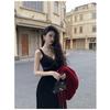 French Hepburn Black Lace Suspender Dress Female Autumn and Winter Socialite Temperament High-end Velvet Dress Long Dress