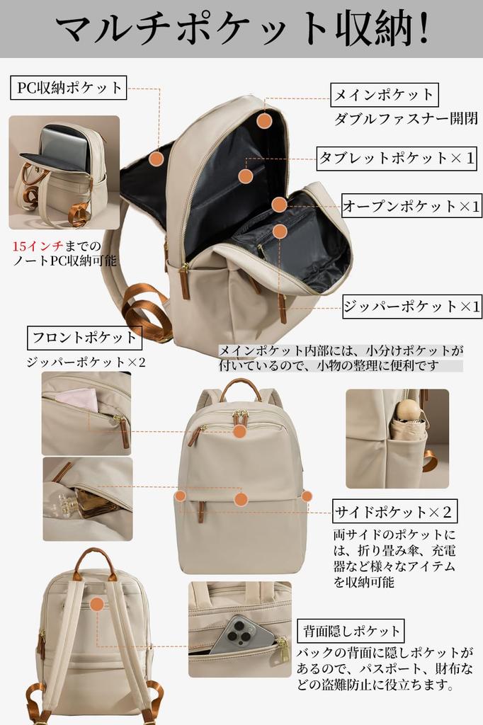 [CARRY ALL BEFORE ONE] Women's Business Backpack with Carry-On Function, Back Pocket, and Water-Repellent Design, Black