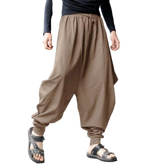 Pantaloni Harem Cavallo Basso Monocolore Coulisse Vintage Vita Media Caviglia Legata Larghi per Performance