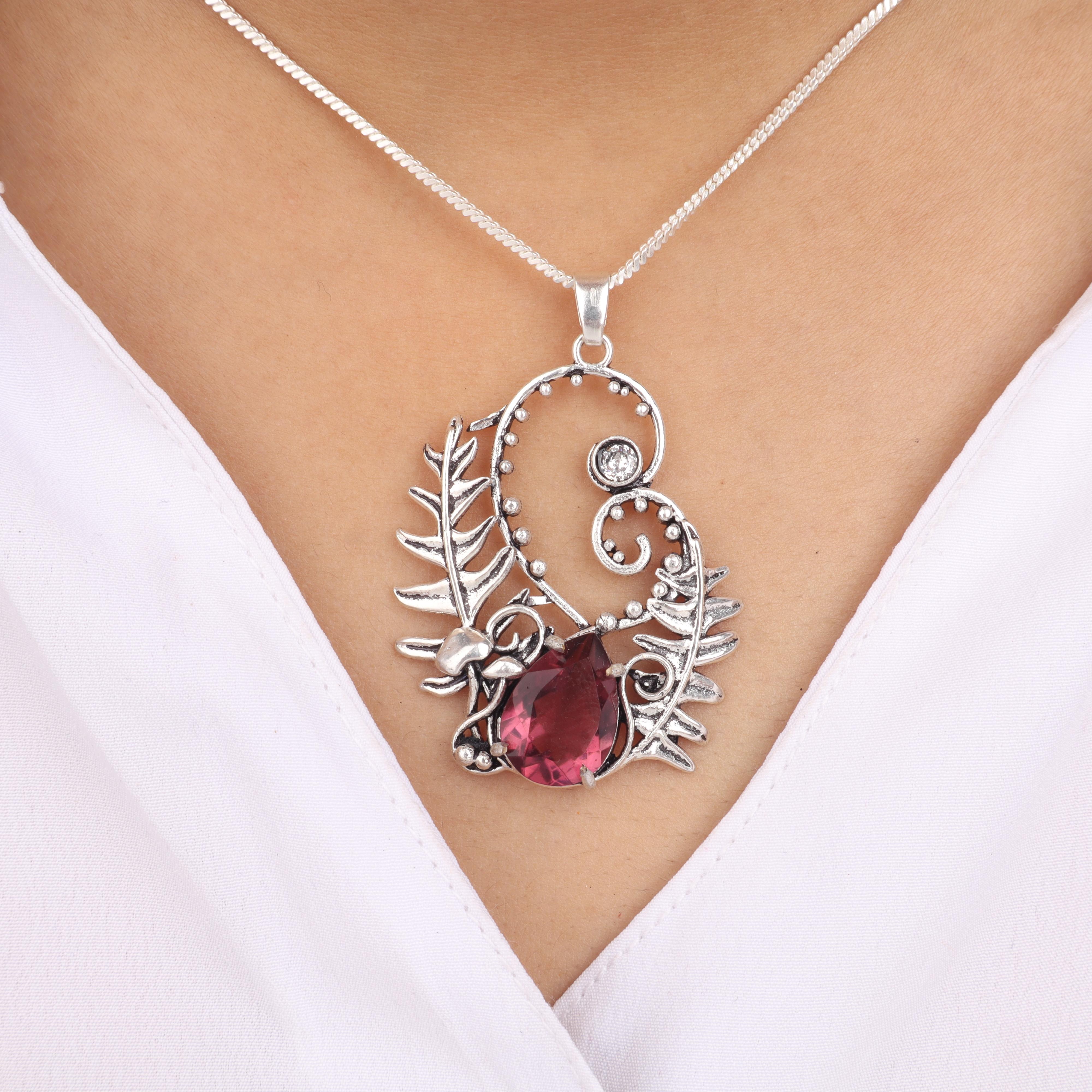 

Natural Rhodolite Gemstone Silver Pendant 1.8 925 Sterling Silver Designer Jewelry Valentine Gift For Wife CP-42-14