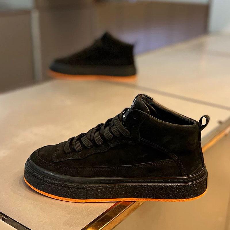 Autumn new leather velvet warm skateboard shoes casual high shoes dnh