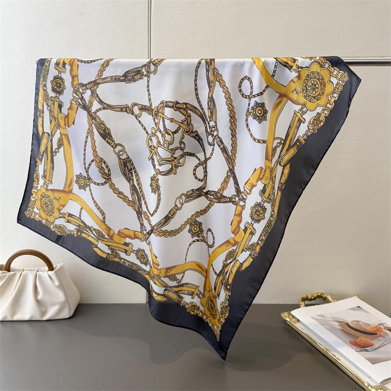 

Luxury Brand 2026 Silk Square Scarf Women Cat Neck Hair Tie Band Beach Hijab Kerchief Head Headbands Bandana Female Foulard 70cm 70x70cm