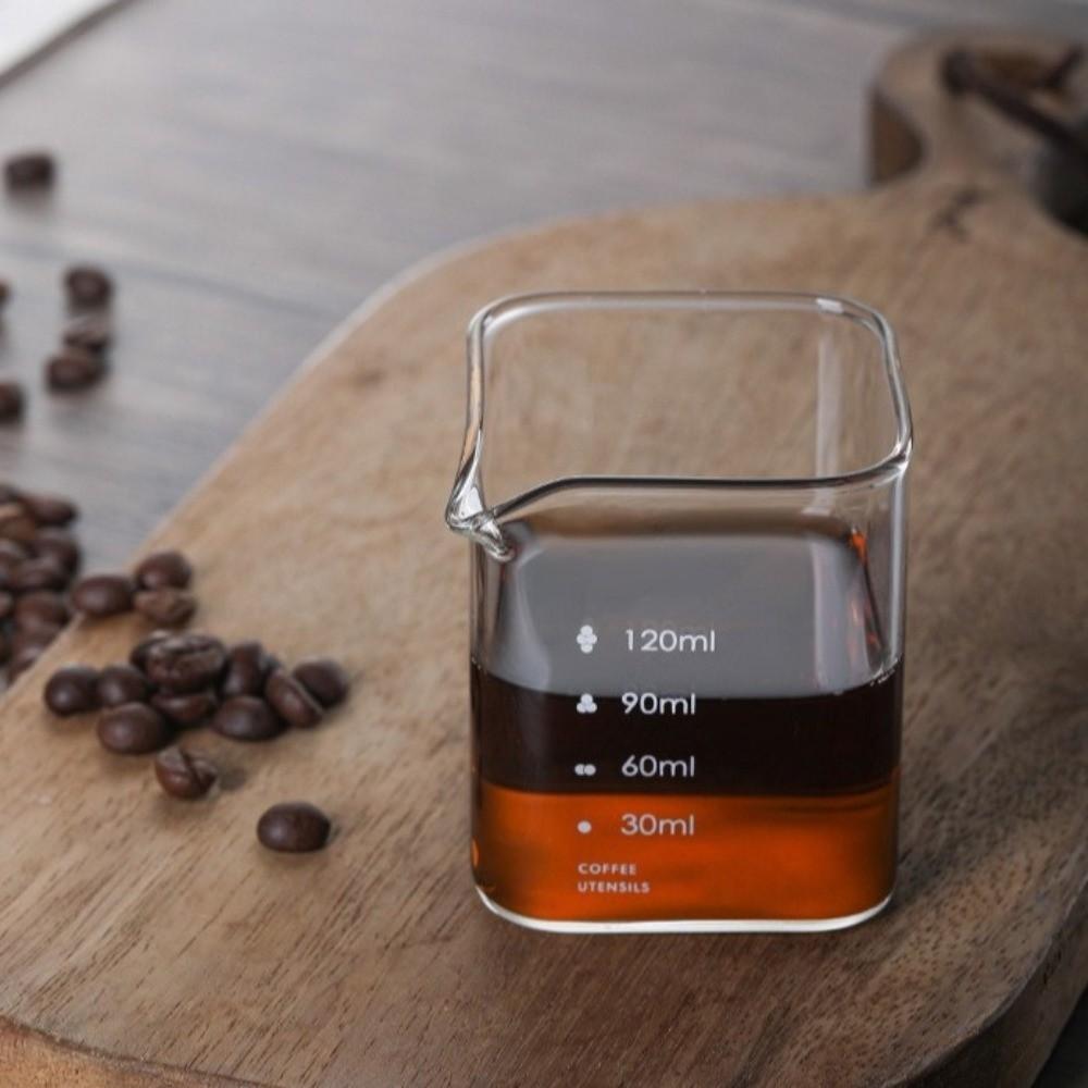 2PCS with Scale Square Measuring Pitcher Transparent Measuring Mini Espresso Cup Milk Cup  Bar Use