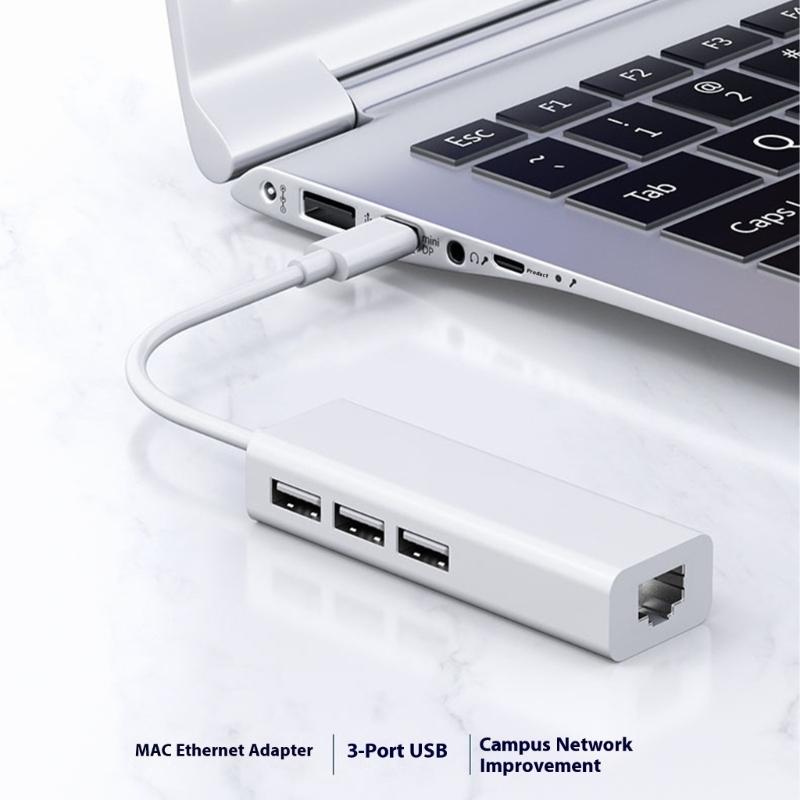 USB C/A Ethernet Adapter 3 Port USB RJ45 Networking Connector Easy Installation