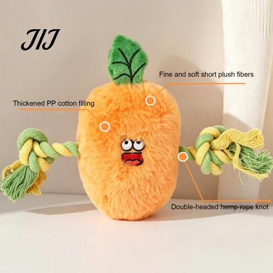 Plush Vegetable Toy Stuffed Dog Toy, Interactive Squeaky Chew Carrot Eggplant Aggressive Chewer Green Pepper with Rope Arm for Tug-of-war, Small