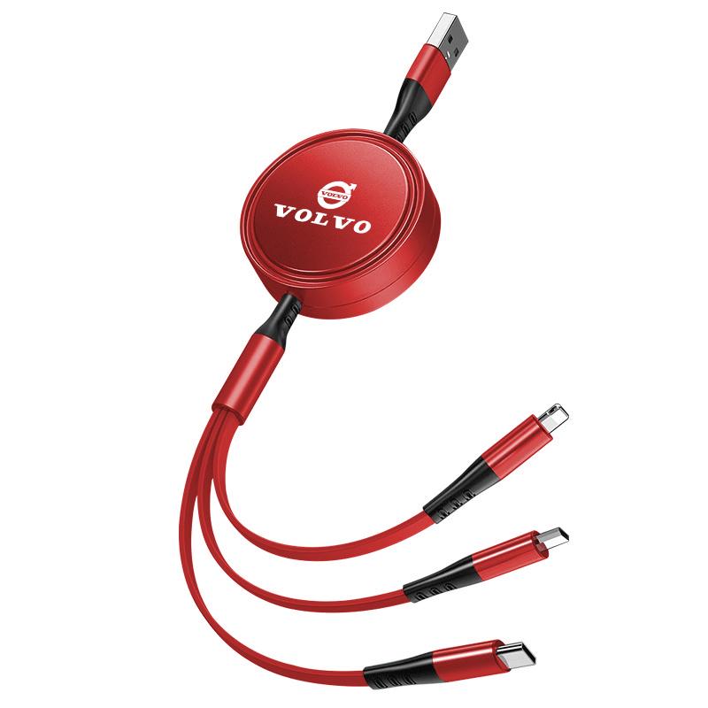 3 In 1 Retractable Data Cable Car Interior Phone Charging Wire Accessories For Volvo Xc60 Xc90 V40 V60 S60 V50 V90 S80 C40 XC40