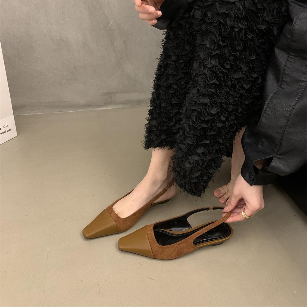 Retro French Bag Head Sandals Spring and Summer Flat Bottom Sandals Black Shoes Xiaoxiangfeng Women's Shoes Korean Version of Design Single Shoes