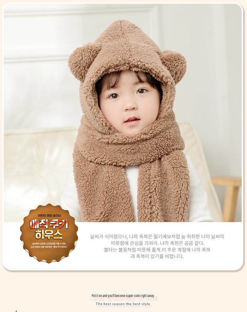 Kids' Plush Hat, Scarf & Gloves Set - Warm, Thickened, One-Piece for Boys & Girls, Autumn/Winter Parent-Child Style