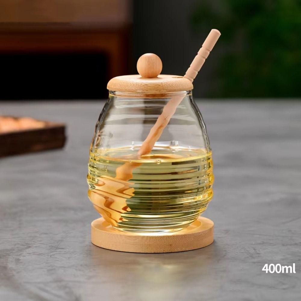 Transparent Glass Honeycomb Tank with Dipper and Lid 280/400/500ml Honey Bottle Easy To Clean Elegant Honey Jar Wedding Party