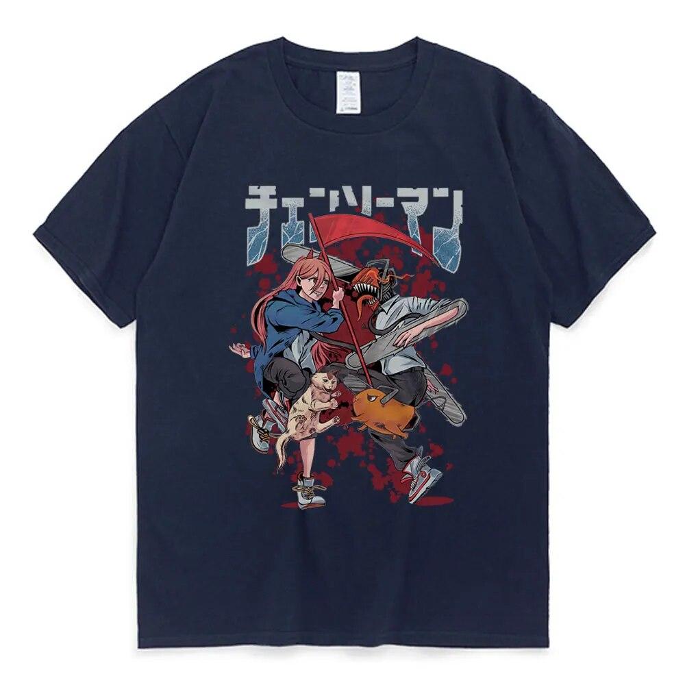 Japanese Anime Chainsaw Unisex T-shirt Unisexga Makima Power Denji Pochita Graphic Print T-shirts Unisex Oversized Streetwear Tees