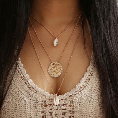 Vintage Beach Shell Pendant Multi-layer Necklace Women Chain Party Jewelry Gift