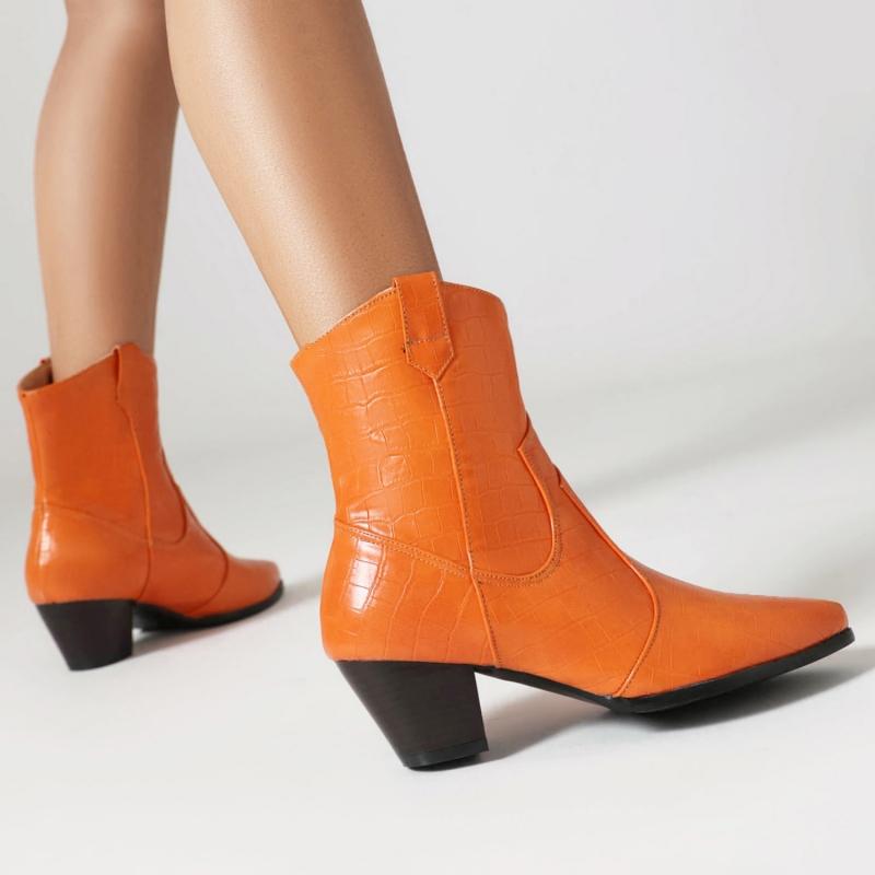 Yellow Brown Women's Ankle Boots New 2025 Autumn Winter Western Short Cowboy Boot Shoes Black Low Heels Party Footwear Shoes