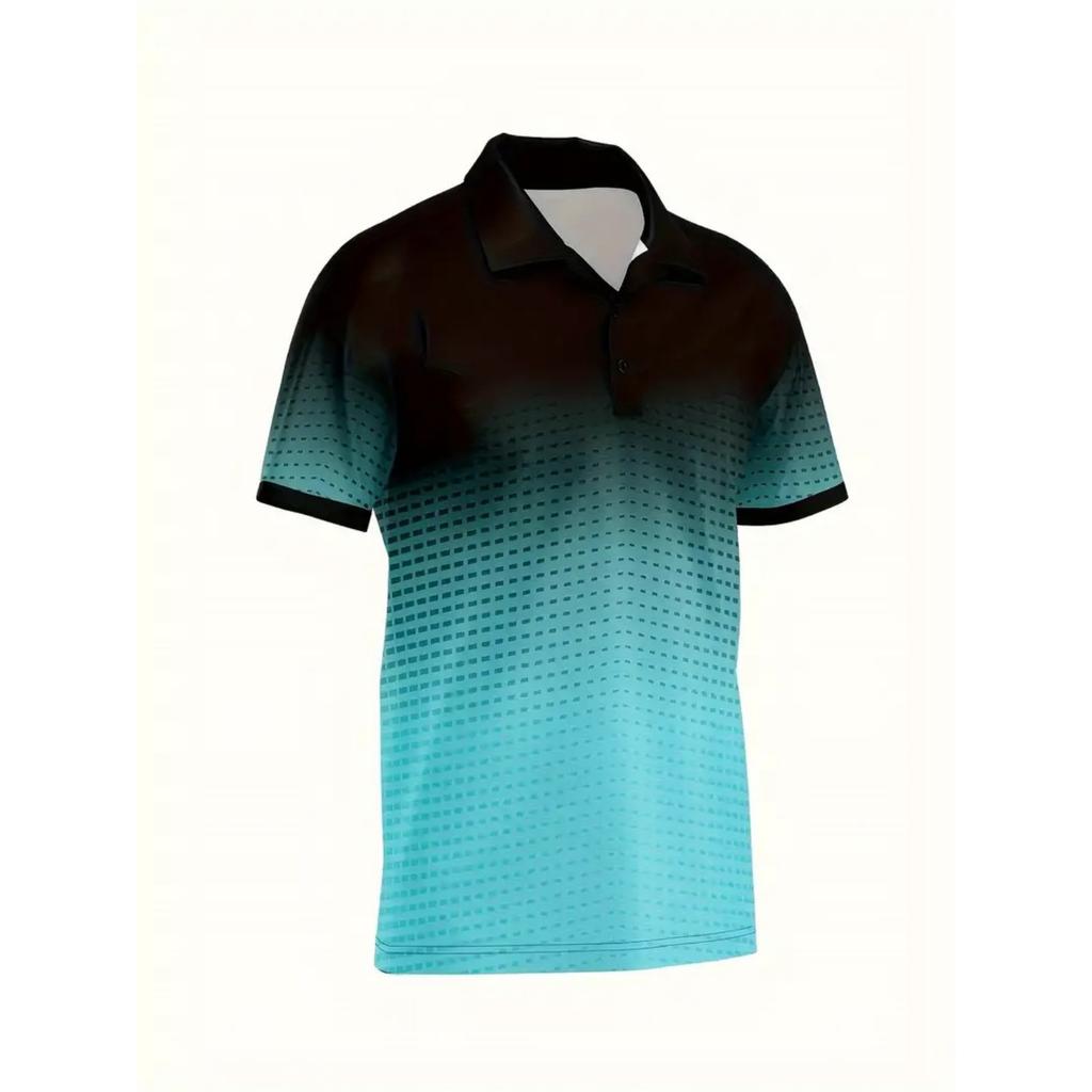 Colour blocking gradient tops daily casual lapel short sleeve polo shirt man