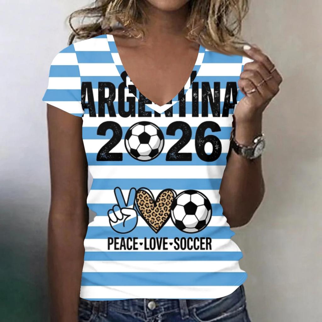 Women V Neck Short Sleeve Lightweight Summer Top Germany 2026 Soccer Printed Casual T Shirt for Sports and Daily Wear