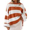 Crew Neck Long Sleeve Striped Knitted Sweater European and American Women's Clothing Horn Sleeve Loose Sweater Women