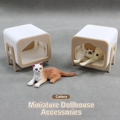 1:12 Dollhouse Mini Cattery Miniature Cat House Model Micro Pet Furniture Scene Decor Toy Props