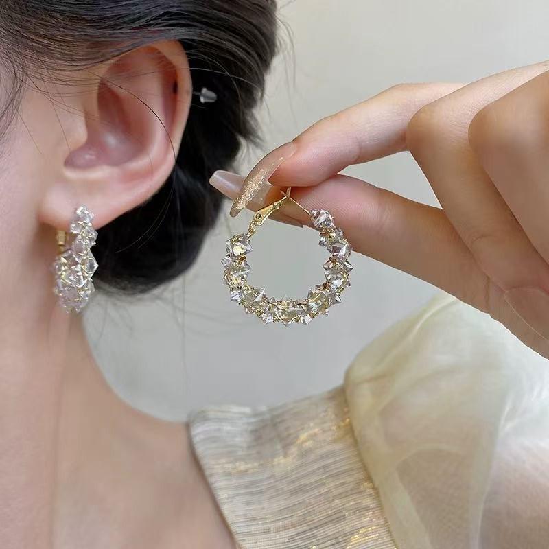 Flashy Zirconia Hoop Earrings - Exaggerated Ear Ring - Luxurious and Niche Small Earrings