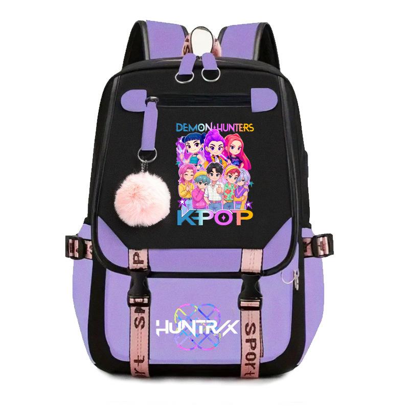 Kpop Witch Hunting Group Saja Boys Peripheral Printed Backpack Backpack, Student Campus Fur Ball Backpack CLE