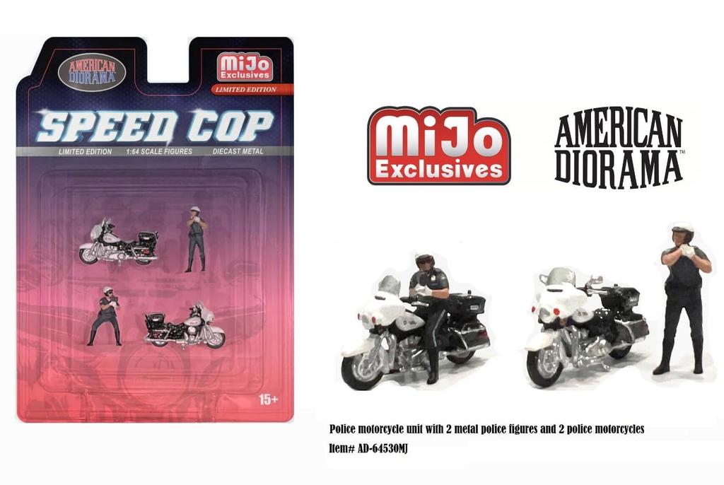 American Diorama Scale Figures Speed Cop Police Bike Set of 4 1/64 (AD-64530MJ)