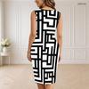 Women Plus Size V Neck Sleeveless Abstract Printed Bodycon Midi Dress