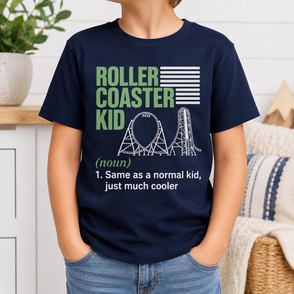 Roller Coaster Kid Definition Shirt, Funny Theme Park Child Gifts, Amusement Ride Lover Tees, Coaster Fan Birthday, Thrill Seeker Youth Gift