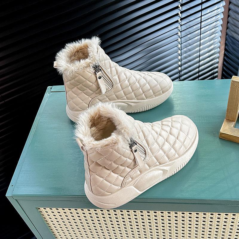 Dammode Vinter Varma Plattform Ankelstövlar Halkfria Dragkedja Snökängor Med Fuskpälsfodrade Bekväma Plyschfodrade Promenadkorta Stövlar Skor för Kvinnor