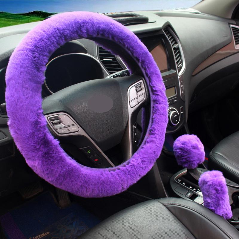3 Stuks/Set Winter Auto Konijnenhaar Stuurwielhoes Handrem Warme Bonthoes Schakelpookhoes Accessoires Mode Auto-interieur