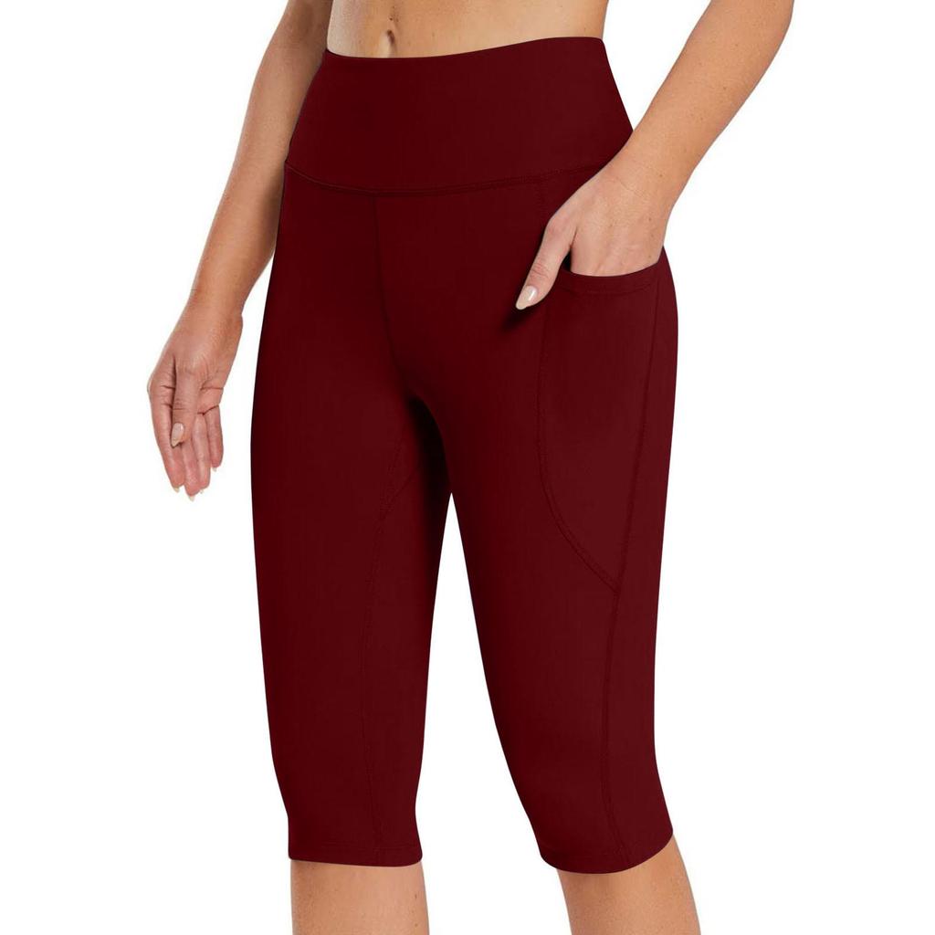 Pantaloncini con tasche da allenamento per motociclisti da yoga a vita alta da donna, leggings atletici