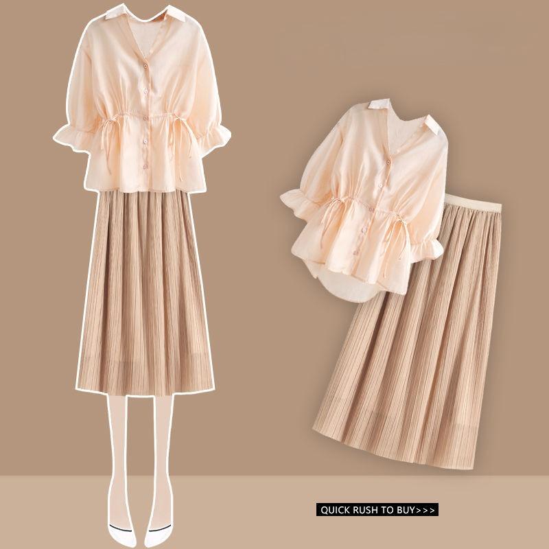 

Женский костюм-рубашка, летнее длинное платье, темперамент, комплект из двух предметов