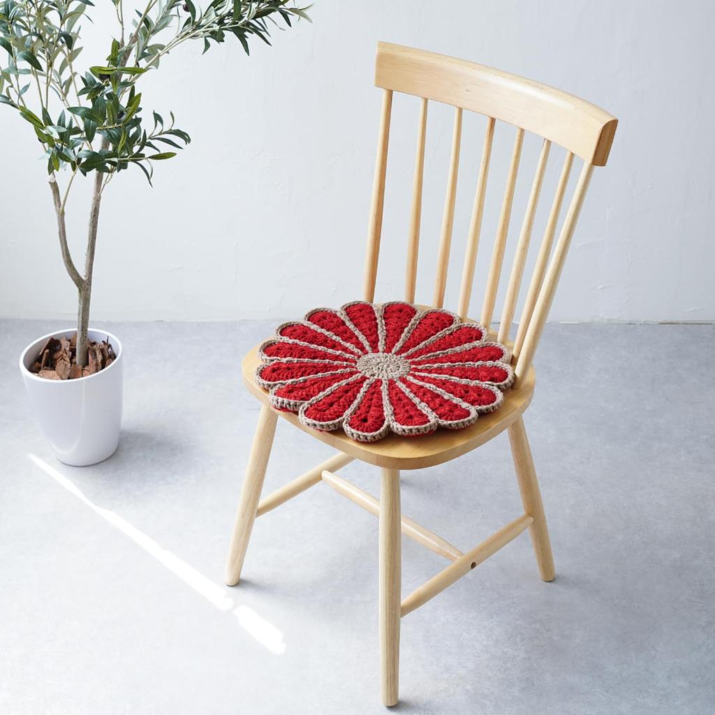 Raw Wool Knitting Kit Flower Circle #5-4 (Red)