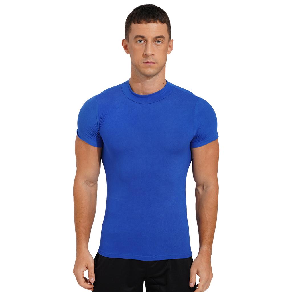 Mens Mock Neck Short Sleeve T Shirt Casual Solid Color Slim Fit Basic Top Comfortable Undershirt Tee