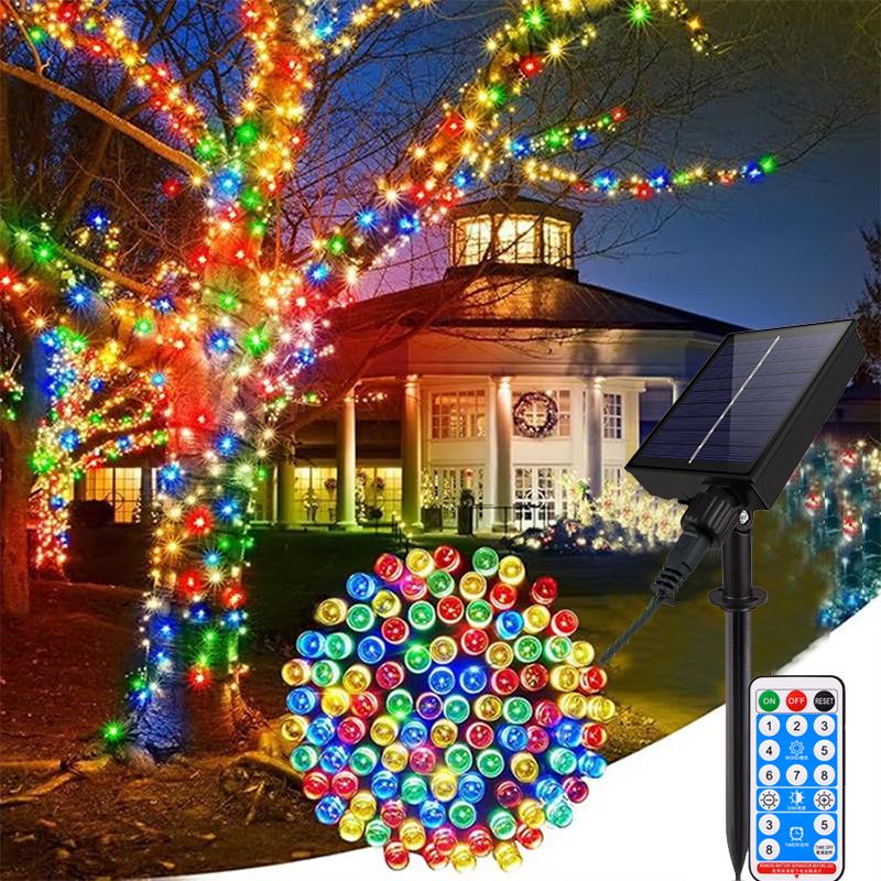 

20M Светодиодная гирлянда на солнечной батарее, 8 режимов освещения, уличная гирлянда для сада, патио, дома, свадеб, вечеринок, рождественского декора