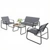 Garden Furniture Set, 4-Piece, Steel and Textilene, Braided Rope Armrests, Grey